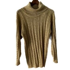 Western Connection vintage gold metallic ribbed knit turtleneck sweater size M